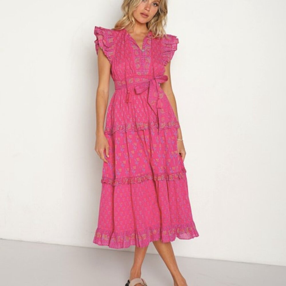 Cleobella Kenzie Midi Dress in Ditzy Print Pink sz M